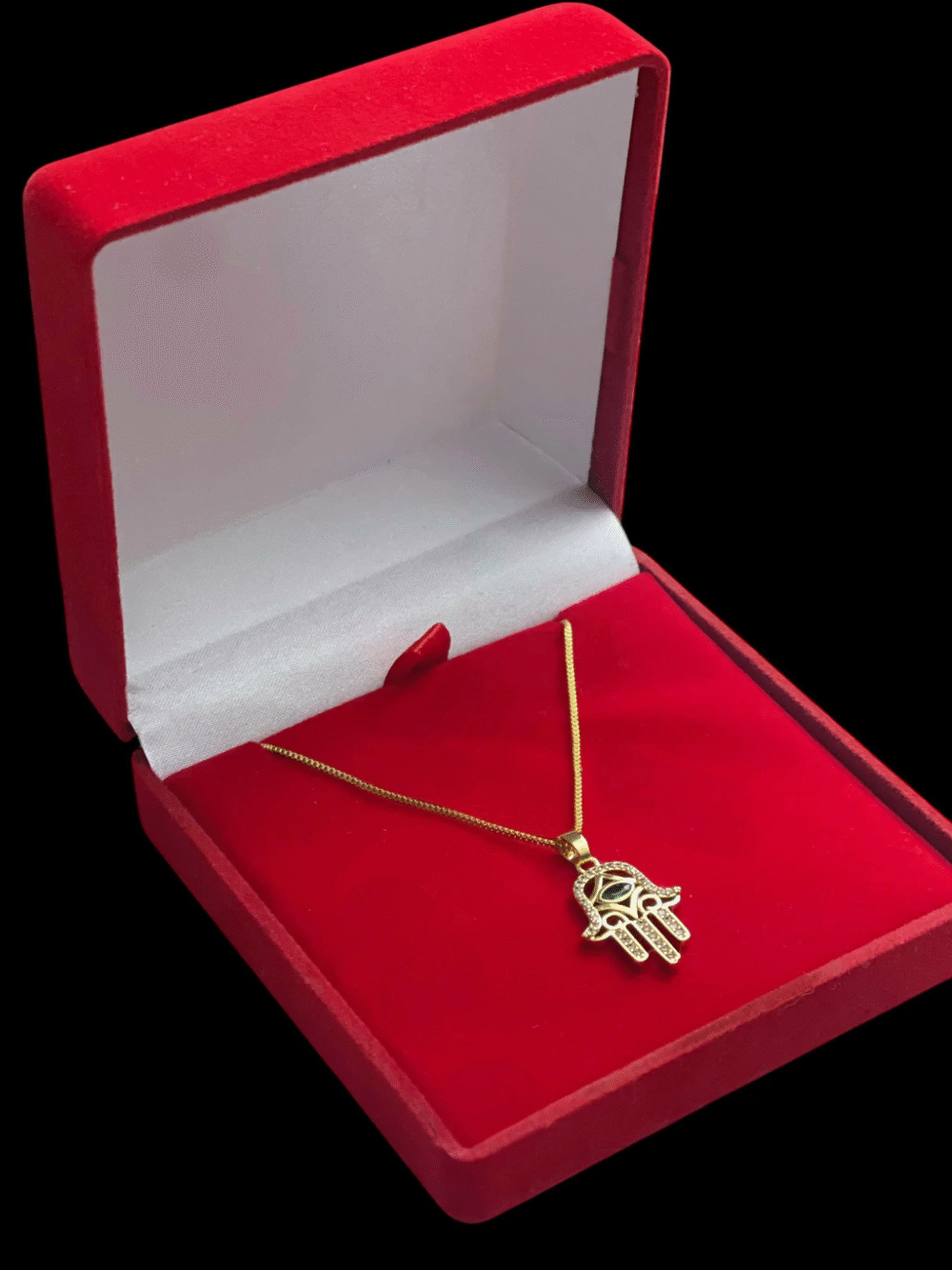 Cordão Feminino 1Mm Mão De Fatima Hamsá Banhado A Ouro 18K