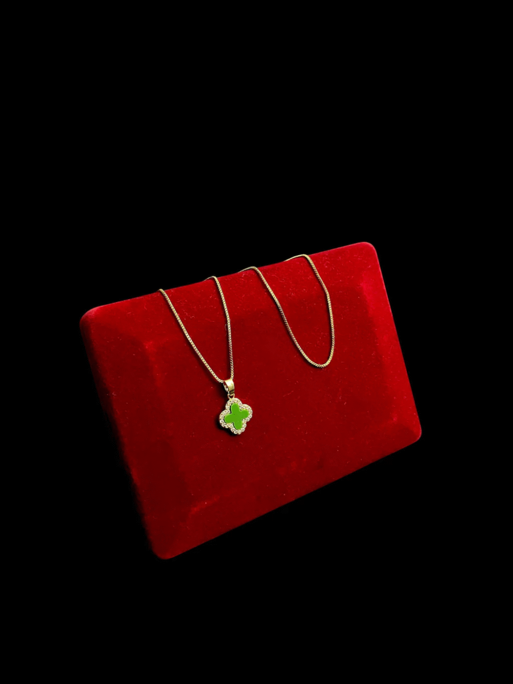 Cordão Feminino 1Mm Flor Verde - Banhado A Ouro 18K
