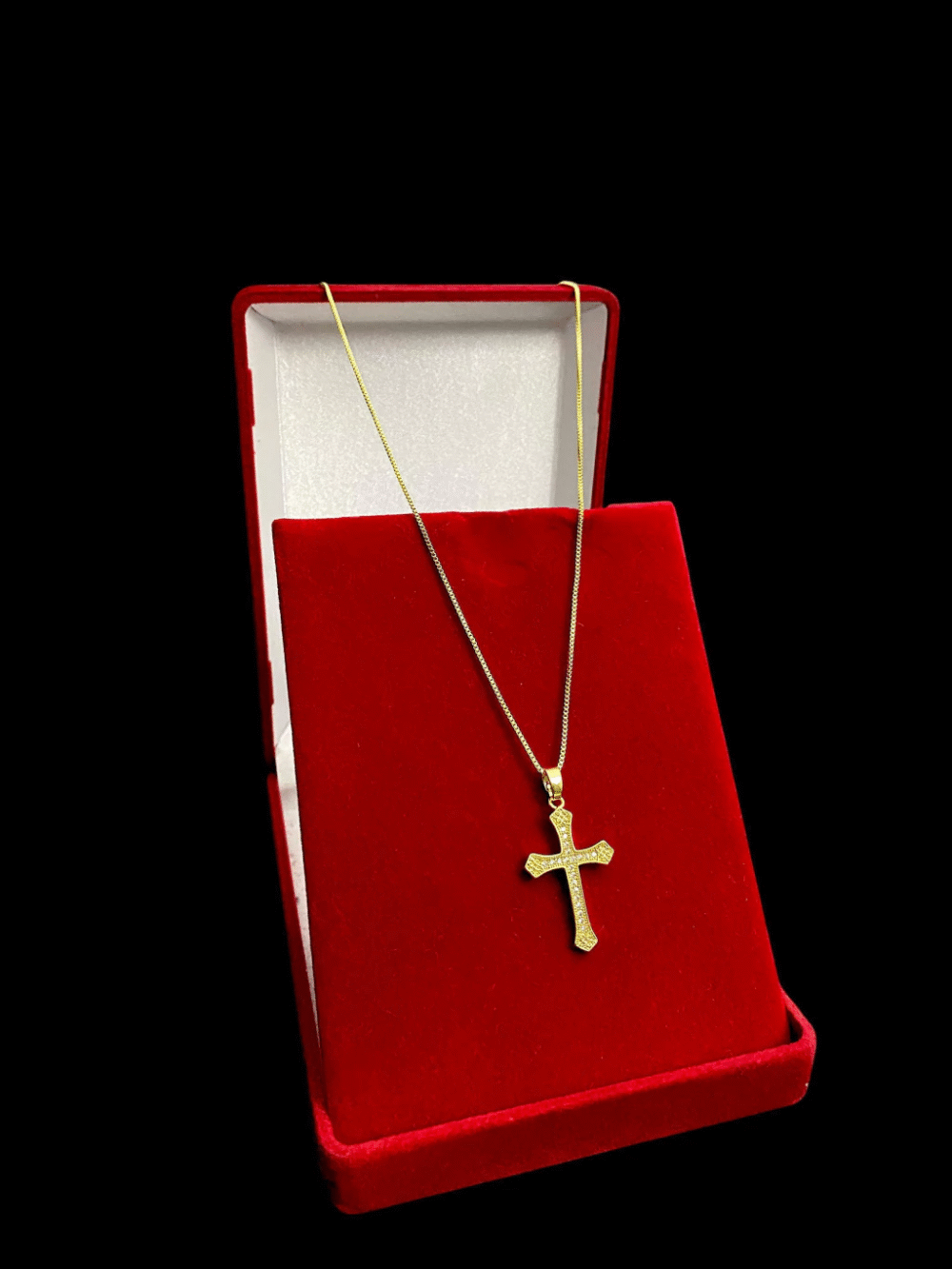 Cordão Feminino 1Mm Cruz Gota - Banhado A Ouro 18K