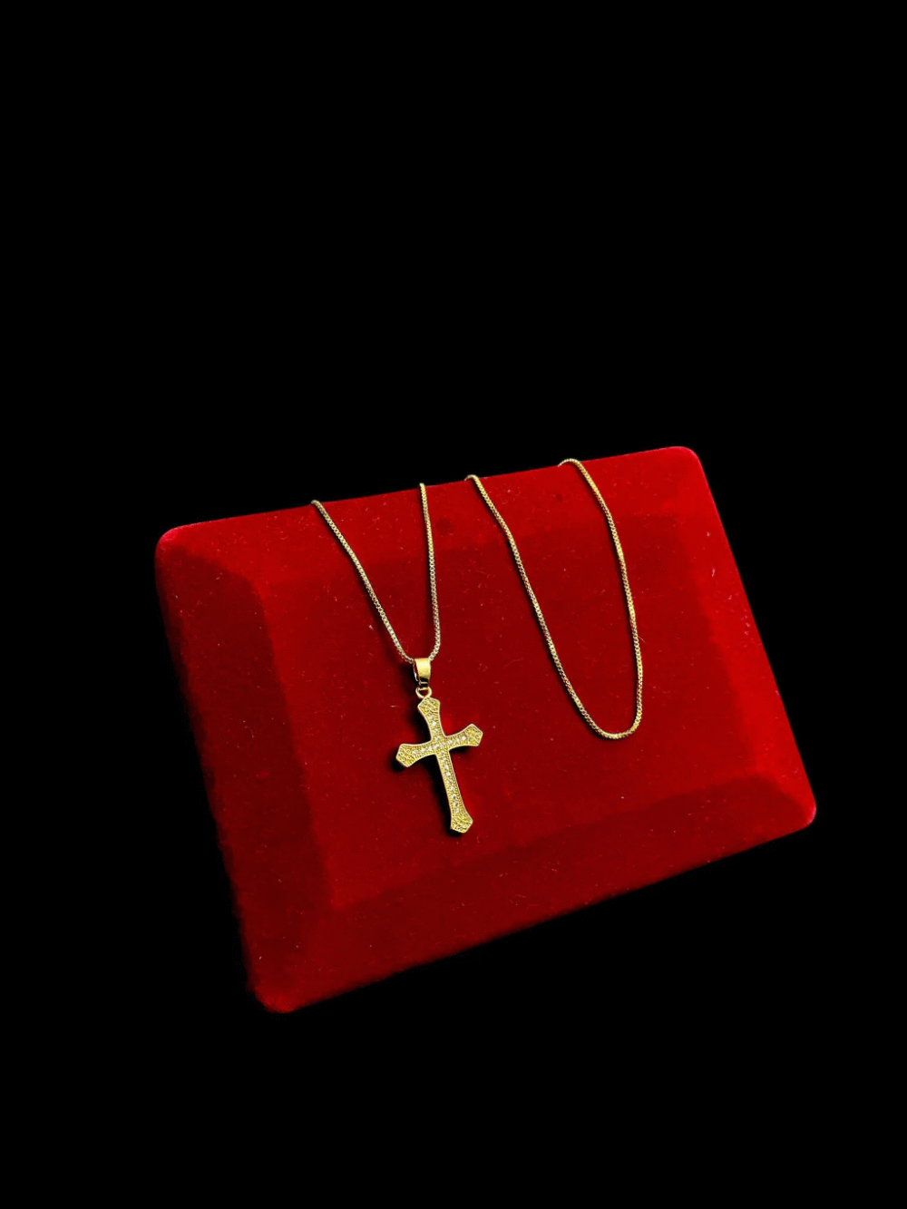 Cordão Feminino 1Mm Cruz Gota - Banhado A Ouro 18K - Imagem 3